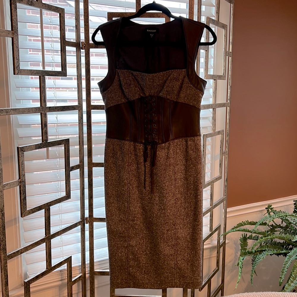 BeBe Dress Leather Corset and Leather Trimming